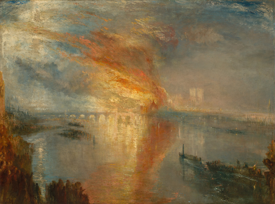 JMW Turner, The Burning of the Houses of Lords and Commons, 16 October 1834 (1835) 92 x 123. Cleveland Museum of Art